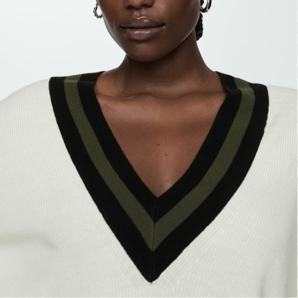Mango Contrasting V-Neck Sweater - Picture 4 of 7